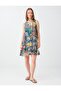 Dark Green Floral Patterned Round Neck Sleeveless Dress