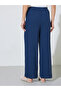 Navy Blue Cotton Wide Leg Pants with Drawcord - 4