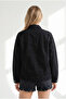 Women's Black Pocketed Zippered Long Denim Jacket with Snap Fasteners Ckt-19000258 - 6