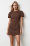 Women's coffee-colored mini woven dress with ruffled sleeves, pleated detail, and concealed zipper - alc-x15572 - 2
