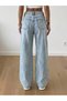 Women's Light Blue Low Waist Ripped Detailed Wide Leg Jean Trousers - 3