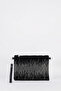 Women's Wavy Silver Stone Suede Portfolio Handbag and Clutch Bag with Ankle Strap and Chain Strap