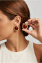 Dark Red Curved Round Earrings with Gold Color Detail - 2