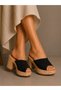 Black Suede Women's Platform Heeled Slippers – Genuine Leather Lined Thick Heel Summer Slippers - 5