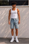 Men's Washed Blue Denim Jean Shorts Ke-575 - 4