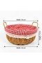 Round Wicker Bread Basket with Red Gingham Lining - 5