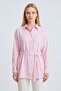 Pink Slit Detailed Belted Oversize Fit Long Shirt