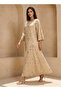 A-line Maxi Length Dress with Embroidered Design - 3