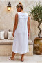 White Pool Collar Sleeveless Buttoned Pocketed Tacky Stitched Casual Muslin Long Woven Dress 120 55 - 7