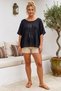 Black Pool Collar Low Sleeve Sequin Detail Mesh Detail Casual Linen Look Woven Blouse 65 66 - 5
