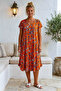Orange V-Neck Short Sleeve Patterned Casual Viscose Woven Dress 113 64 - 4