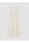 Gencc Quality Xside Beige Polka Dot Narrow & Slim Square Collar Long Dress - 6