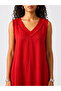 Red Pocketed V-Neck Viscose Midi Dress - 6