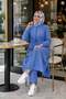 Women's Ribbed Zippered Linen Tunic Pants Blue Double Set - 2