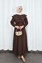 Volan Collar Buttoned Waist Elastic Belted Dress Hnt03151 Bitter Brown - 2