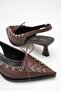 Brown Lace-Up Open-Back Pointed Toe Design Heeled Shoes - 3