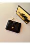 Women's Black Snap Fastener Multi-Compartment Zippered Mini Card Holder Wallet