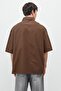 Oversize Text Printed Short Sleeve Shirt Coffee - 3