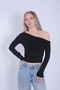 Women's Buzi Fabric One-Shoulder Long Sleeve Blouse - Asymmetric Collar - 2