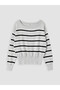 Gray Boat Neck Striped Women's Knitwear Sweater