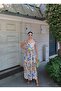 Women's Shoulder-Strap Dress with Elastic Back, Comfortable Cut, Linen Look, Knee-Length Patterned Dress - 5