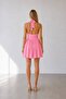 Halter Yaka Drapeli Pembe Elbise - 2
