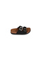Women's Black Suede Double Buckle Anatomical Sole Daily Slippers - 3