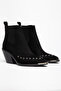 Black Matte Suede Flat Trok Detail Elastic Metal Toe Western Cowboy Short Ankle Boots