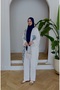 Women's Tulle Floral Embroidered Bat Sleeve Linen Suit - 4