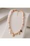 Kly-1056 |   Cream-Pink Natural Stone Sea Charm Tassel Necklace |   Eos Collective