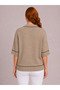Women's Beige Knitwear Short Sleeve Blouse - 2