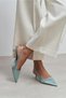 Rovia Turquoise Satin Pointed Toe Thin Heeled Women's Shoes - 3
