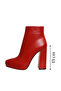 Red Leather Platform High Heeled Women's Boots - 5