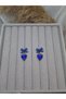 Cobalt Blue Stone Heart Dangle Earrings with Blue Bow - 2