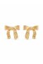 Brass Gold Color Line Detail Bow Earrings