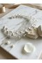 Handmade Polymer Clay Bridal Crown - White Glitter Floral Pearl Hair Accessory |   Bridal Hair Vine with Ribbons & Buckle
