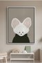 Minimalist White Mouse Kids Wall Art | Portrait Framed Canvas Print | Luxury Modern Decor for Kids Room