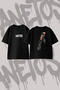 Platform Boot Ripped Tights Design Back Printed Cotton Black Oversize T-Shirt