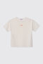 Girl's Crew Neck T-Shirt with Embroidery Detail in Ecru