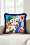 Mediterranean Beach Houses Colorful Architecture Fringed Pillowcase - Pink Navy Blue Tassel Throw Pillow Cover - 2