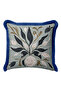 Botanical Floral Motif Fringed Pillowcase - Boho Sage Blue Navy Tassel Throw Pillow Cover