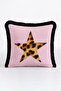 Star Leopard Design Stylish Fringed Pillowcase - Glam Animal Pink Black Tassel Throw Pillow Cover - 3