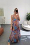 Women's Satin Fabric Strap Long Bohemian Style Colorful Dress - 2