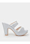 Silver Glitter Look Block Heel Mules