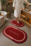 Non-Slip Based Washable 2-Piece Oval Red Bath Mat and Toilet Set – Modern Bathroom Rug - 2