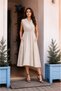 Ecru Color V-Neck Italian Linen Dress with Rope Detail at the Waist and Pockets