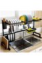 Dish Drying Rack Over the Sink - 2 Tier Compact Kitchen Organizer and Storage Space Saver for Counter - Dish Drainer and Utensil Holder (Stainless Steel, Black Dish Rack) - 4