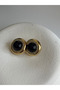 Gold Color Zircon Stone Black Round Earrings (2.5 cm) - 6