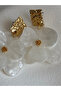 Gold Color White Flower Earrings (6 cm) - 2