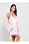 Light Pink Lace Trim Satin Bride Robe And Slip Set - 2